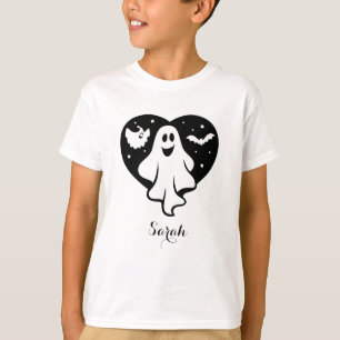 Cute Halloween Ghost With Heart And Bat T-Shirt