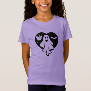 Cute Halloween Ghost With Heart And Bat T-Shirt