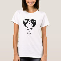 Cute Halloween Ghost With Heart And Bat