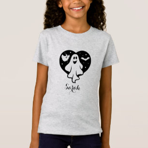 Cute Halloween Ghost With Heart And Bat T-Shirt