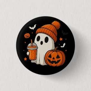 Cute Halloween Ghost with Pumpkin and Drink 3 Cm Round Badge