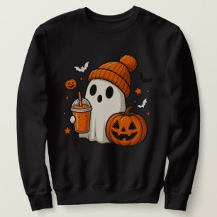 Cute Halloween Ghost with Pumpkin and Drink Sweatshirt