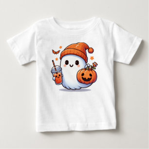 Cute Halloween Ghost with Pumpkin and Halloween Dr Baby T-Shirt