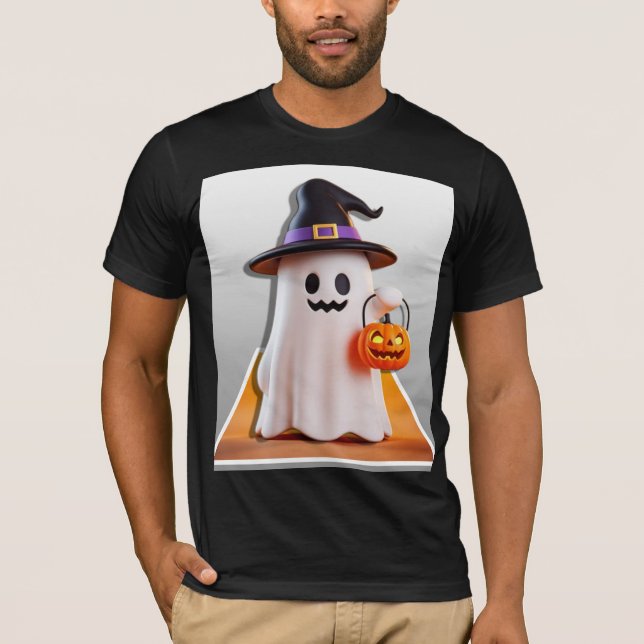 Cute Halloween Ghost with Pumpkin T-Shirt (Front)