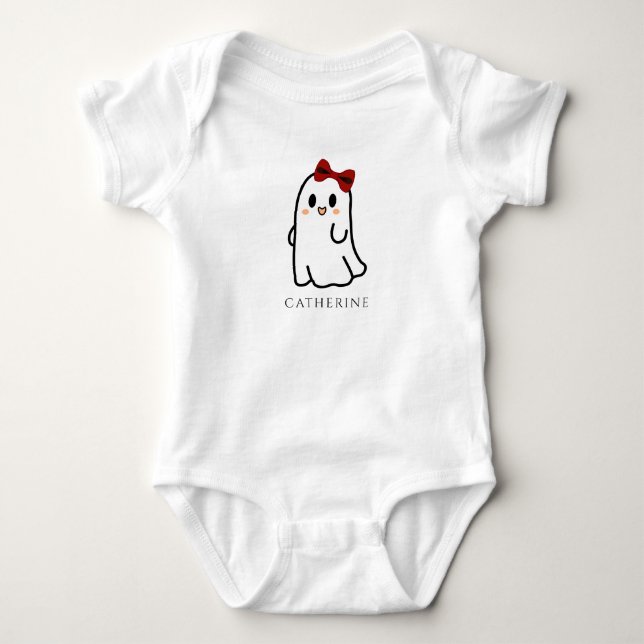 Cute Halloween Ghost With Red Bow Baby Bodysuit (Front)