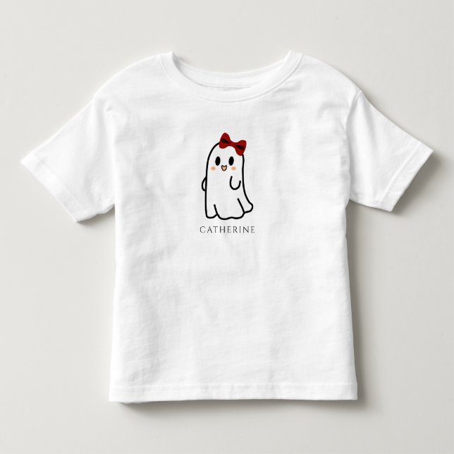 Cute Halloween Ghost With Red Bow Toddler T-Shirt (Front)