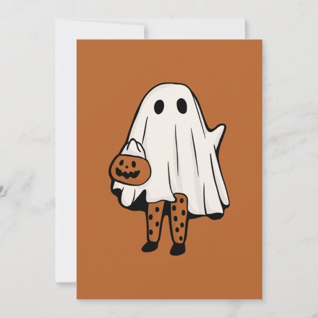 Cute Halloween Ghost with Stockings Halloween  Holiday Card (Front)
