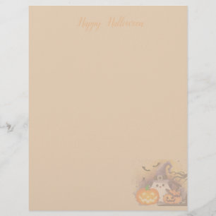 Cute Halloween Ghost with Witch Hat and Pumpkins Custom Letterhead
