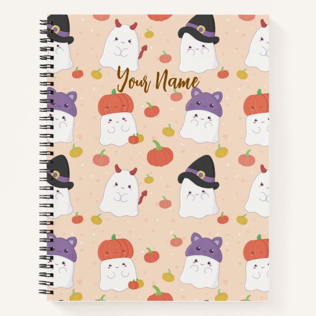 Cute Halloween Ghostie Notebook, Back to School Notebook (Front)