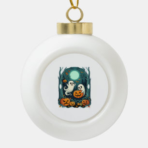 Cute Halloween Ghosts and Jack O Lantern Forest (2 Ceramic Ball Christmas Ornament