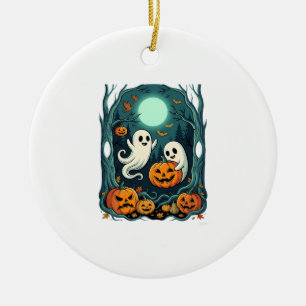 Cute Halloween Ghosts and Jack O Lantern Forest (2 Ceramic Tree Decoration