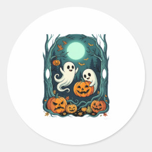 Cute Halloween Ghosts and Jack O Lantern Forest (2 Classic Round Sticker