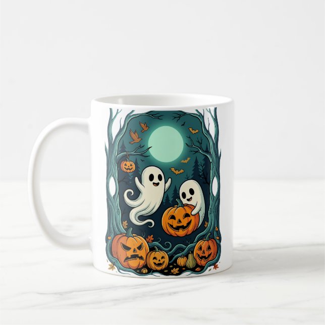 Cute Halloween Ghosts and Jack O Lantern Forest (2 Coffee Mug (Left)