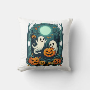 Cute Halloween Ghosts and Jack O Lantern Forest (2 Cushion