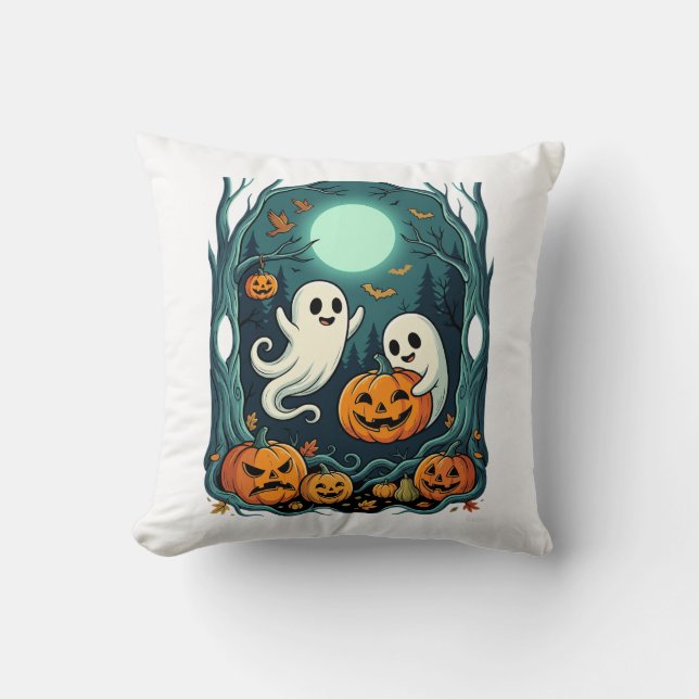 Cute Halloween Ghosts and Jack O Lantern Forest (2 Cushion (Front)