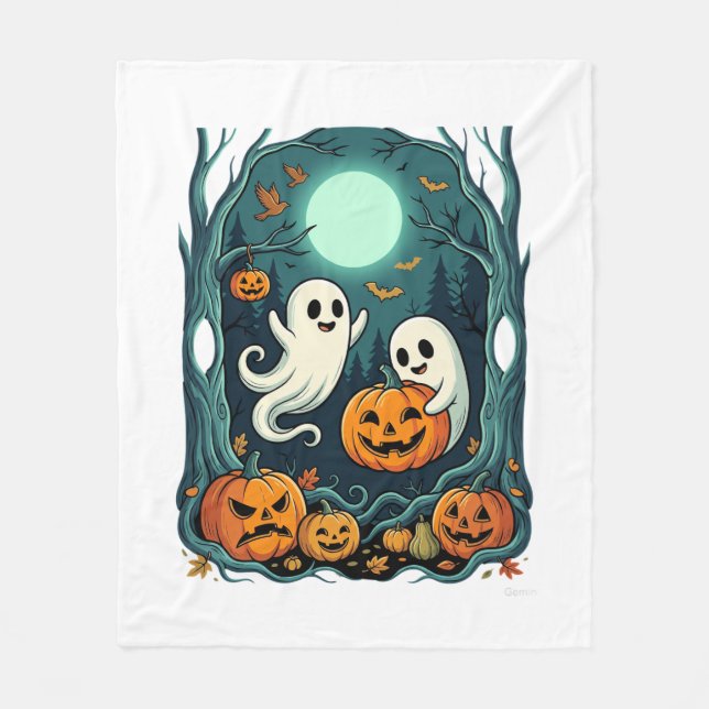 Cute Halloween Ghosts and Jack O Lantern Forest (2 Fleece Blanket (Front)