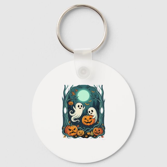 Cute Halloween Ghosts and Jack O Lantern Forest (2 Key Ring (Front)