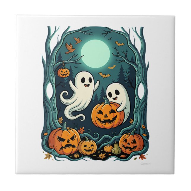 Cute Halloween Ghosts and Jack O Lantern Forest (2 Tile (Front)