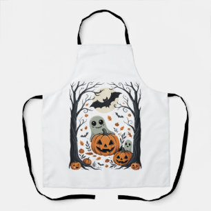 Cute Halloween Ghosts and Jack O Lantern Forest Apron