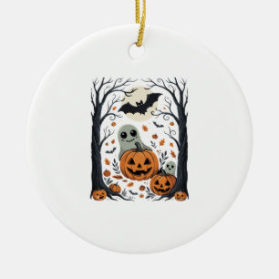 Cute Halloween Ghosts and Jack O Lantern Forest Ceramic Tree Decoration