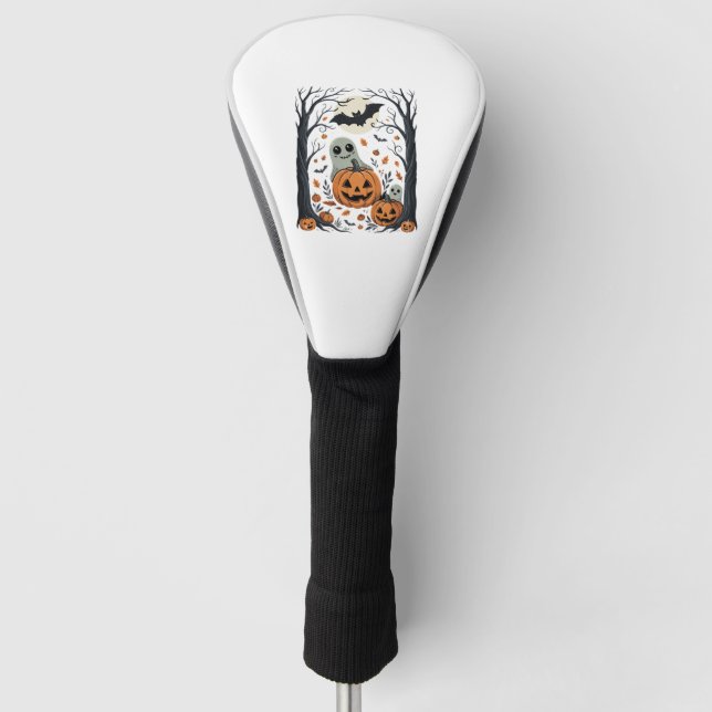 Cute Halloween Ghosts and Jack O Lantern Forest Golf Head Cover (Front)