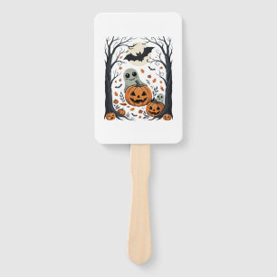 Cute Halloween Ghosts and Jack O Lantern Forest Hand Fan