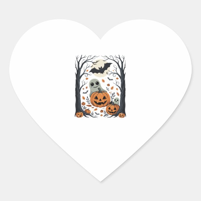 Cute Halloween Ghosts and Jack O Lantern Forest Heart Sticker (Front)