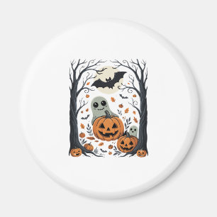 Cute Halloween Ghosts and Jack O Lantern Forest Magnet