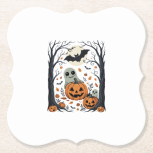 Cute Halloween Ghosts and Jack O Lantern Forest Paper Coaster