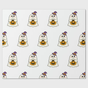 Cute Halloween Ghosts and Pumpkins Wrapping Paper