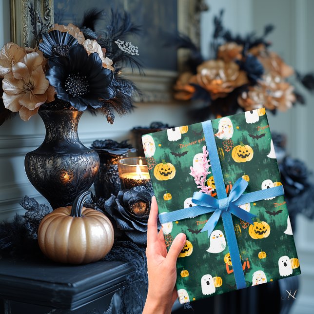 Cute Halloween Ghosts and Pumpkins Wrapping Paper (Creator Uploaded)