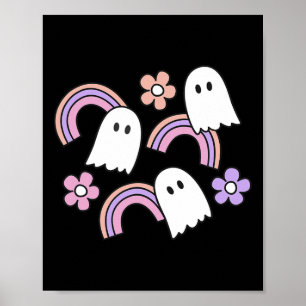 Cute Halloween Ghosts And Rainbows Poster