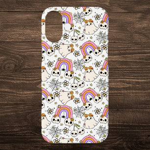 Cute Halloween Ghosts and Skulls Pattern iPhone 16 Plus Case