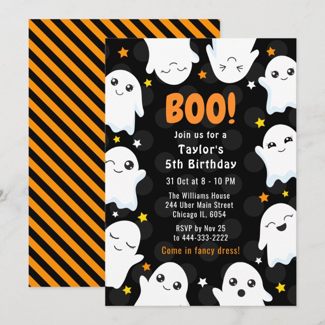 Cute Halloween Ghosts Birthday Party Invitation (Front/Back)