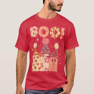 Cute Halloween Ghosts Boo 60s 70s Hippie Groovy Re T-Shirt