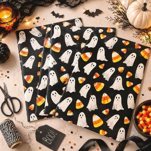 Cute Halloween Ghosts & Candy Corn Wrapping Paper Sheet