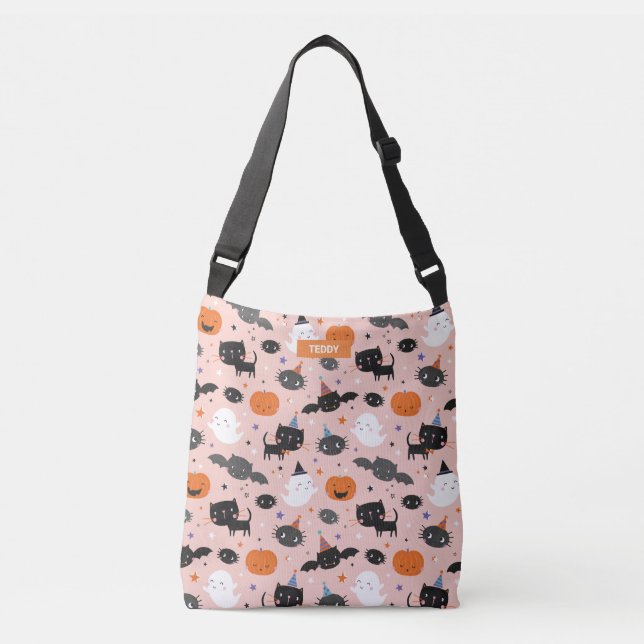 Cute Halloween Ghosts, Cats, Bats and Pumpkins Cro Crossbody Bag (Front)
