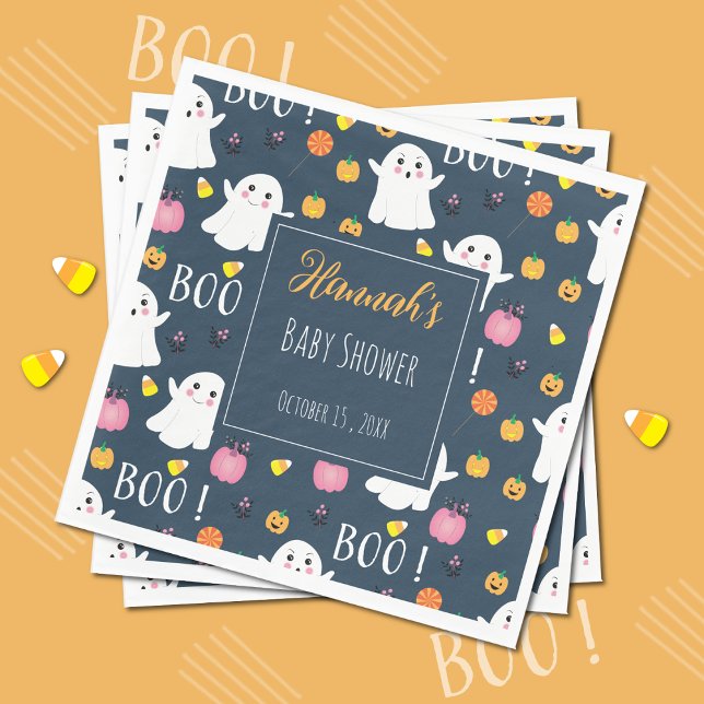 Cute Halloween Ghosts Dark Blue Paper Napkin (Creator Uploaded)