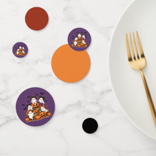 Cute Halloween Ghosts In Coquette Bows & Pumpkins Confetti