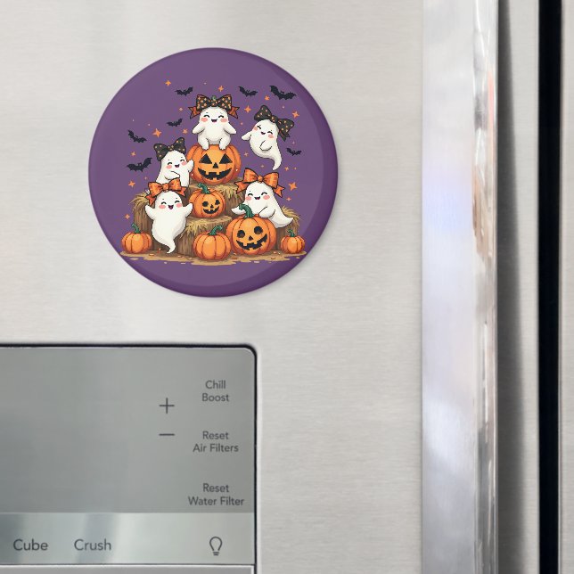 Cute Halloween Ghosts In Coquette Bows & Pumpkins Magnet (In Situ (Fridge))