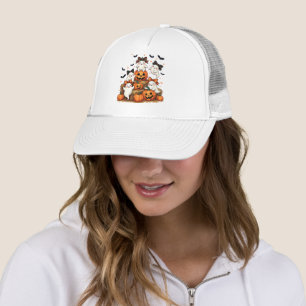 Cute Halloween Ghosts In Coquette Bows & Pumpkins Trucker Hat