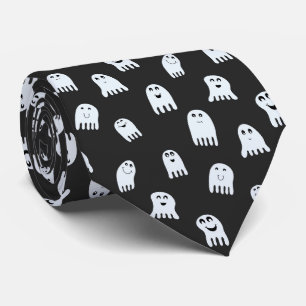 Cute Halloween Ghosts in White & Charcoal Black Tie