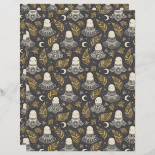 Cute Halloween Ghosts Lace - Gold Scrapbook Paper