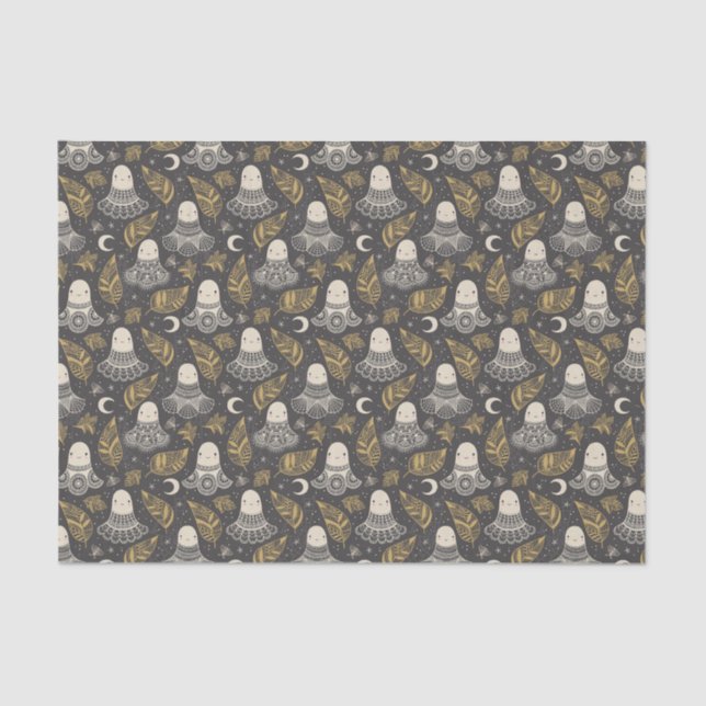 Cute Halloween Ghosts Lace - Gold Tissue Paper (Front)