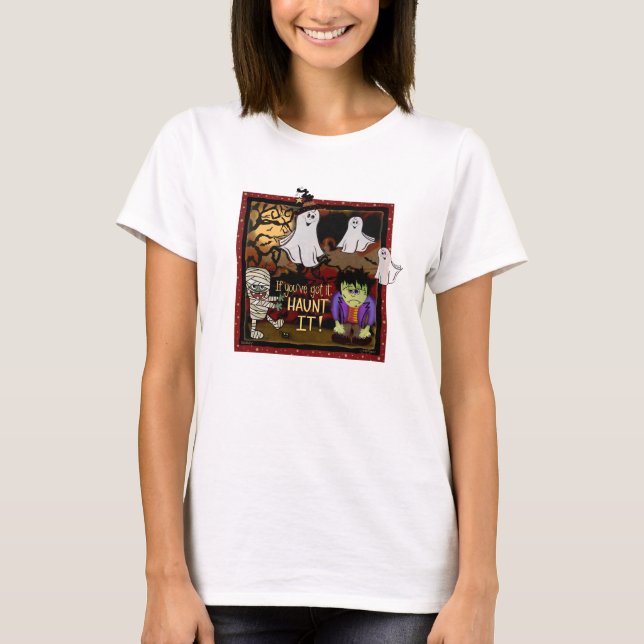Cute Halloween Ghosts Mummy Frankenstein  T-Shirt (Front)