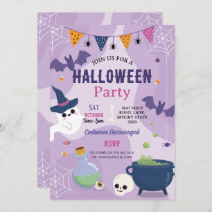 Cute Halloween Ghosts Party Pumpkins Girls Invitation