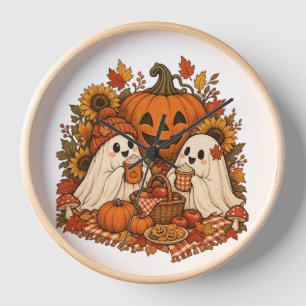 Cute Halloween Ghosts Pumpkin Autumn Picnic Spooky Clock