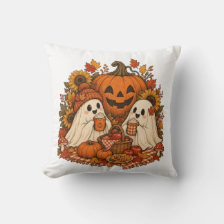Cute Halloween Ghosts Pumpkin Autumn Picnic Spooky Cushion