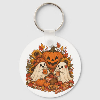 Cute Halloween Ghosts Pumpkin Autumn Picnic Spooky Key Ring