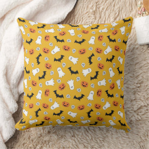 Cute Halloween Ghosts, Pumpkins, Skulls, Bats  Cushion